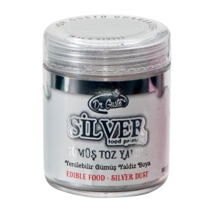 Dr Gusto Lebensmittelfarbe Metallic - Glitzer Effekt Silber 10 g